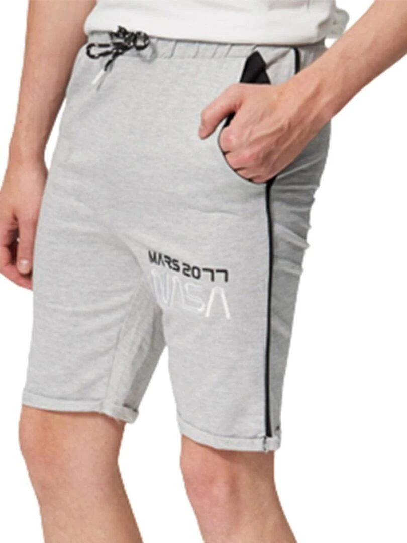 Nasa Bermuda homme imprimé logo en coton Gris
