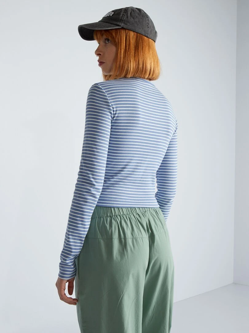 Crop top côtelé à rayures   Bleu/blanc