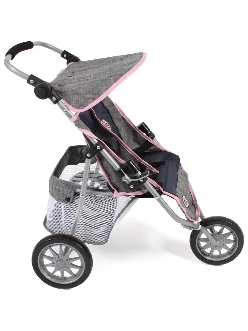 Poussette Jogger 3 roues pour poupées jumelles gris bleu marine N/A