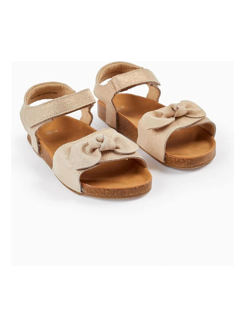Sandales en cuir avec paillettes et nœud pour fille ATLANTIC COMPANY Beige clair