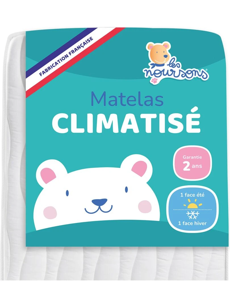Matelas Bébé Climatisé 60x120 cm Réversible 1 face Été fraîche / 1 face Hiver ouatinée Blanc