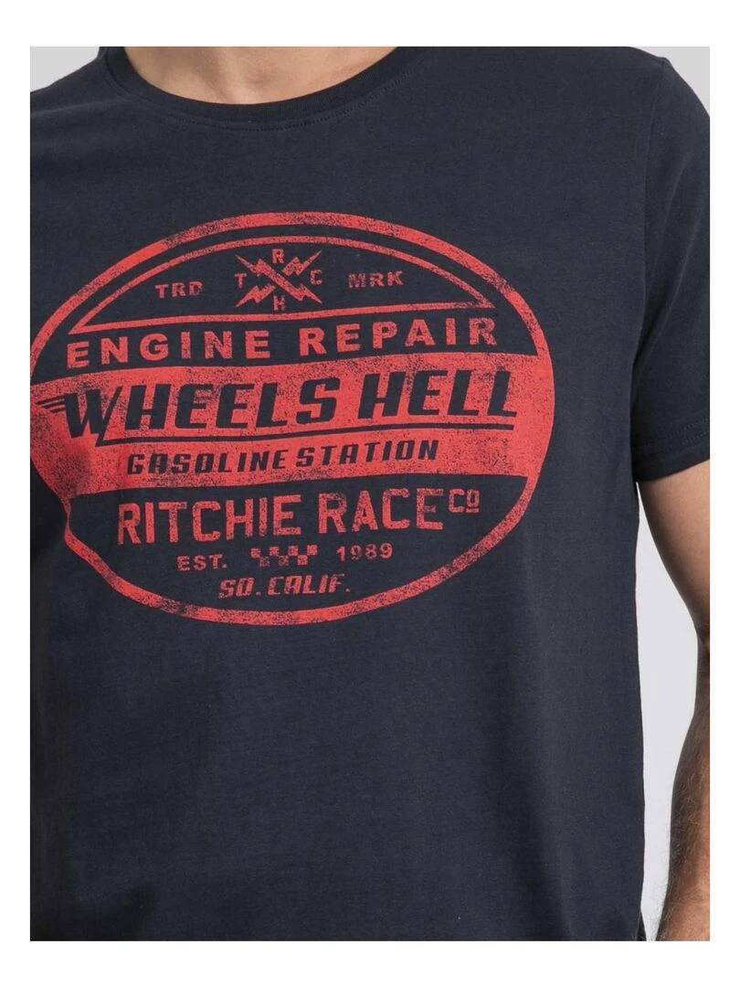 T shirt col rond pur coton JAKOTA   Bleu marine