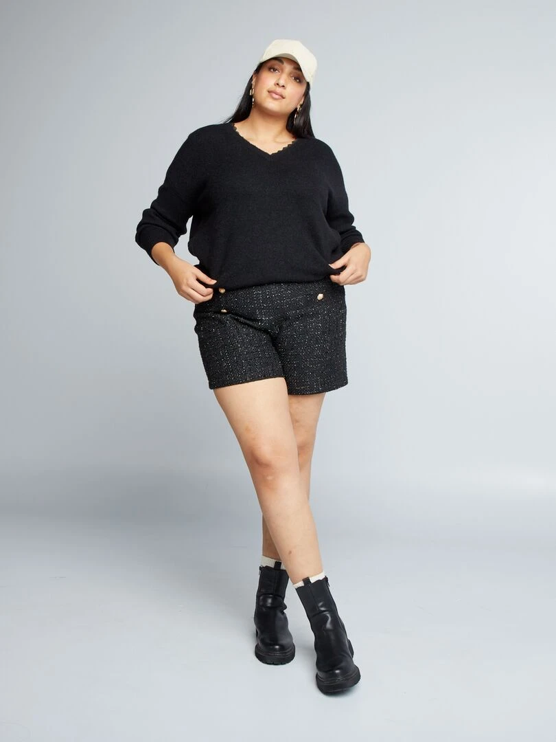Short en tweed avec boutons fantaisie noir