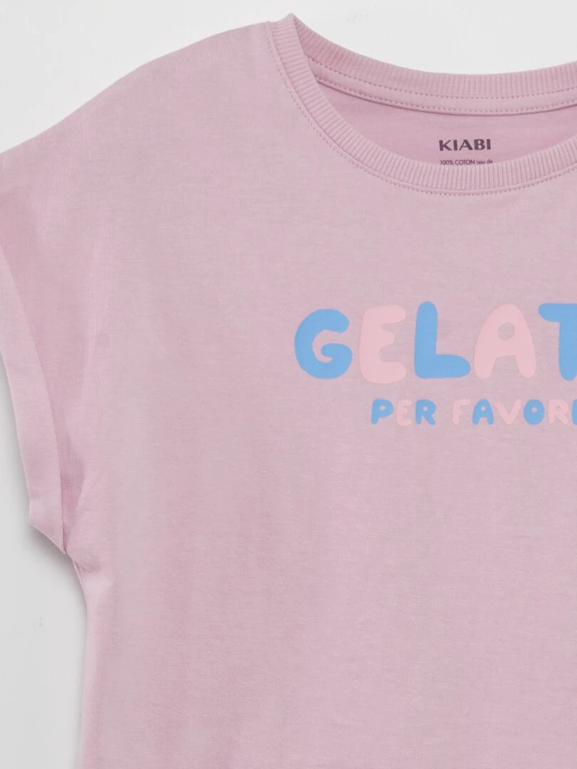 T shirt en jersey avec revers de manches   Violet