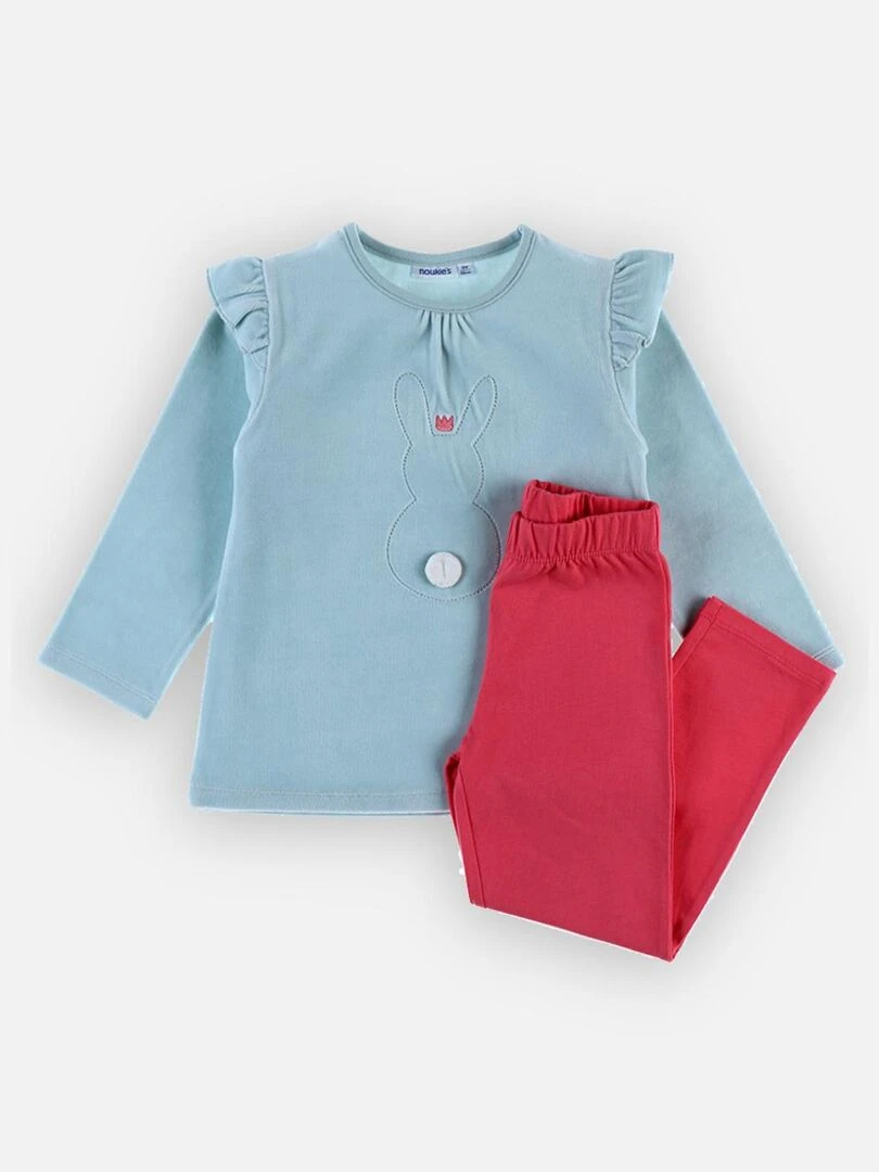 Pyjama 2 pièces en velours et jersey rose/aqua Noukie's Gris