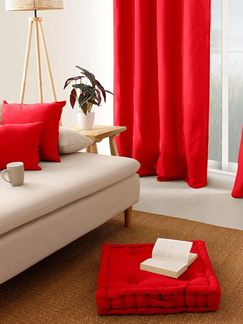 Coussin de sol uni en pur coton   Rouge