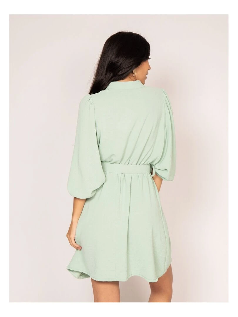 Robe chemise courte avec ceinture INATA Vert d'eau