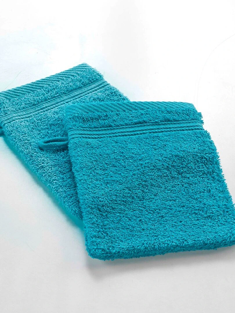 Lot de 2 gants de toilette 15 x 21 cm Tendresse bleu paon Bleu pétrole