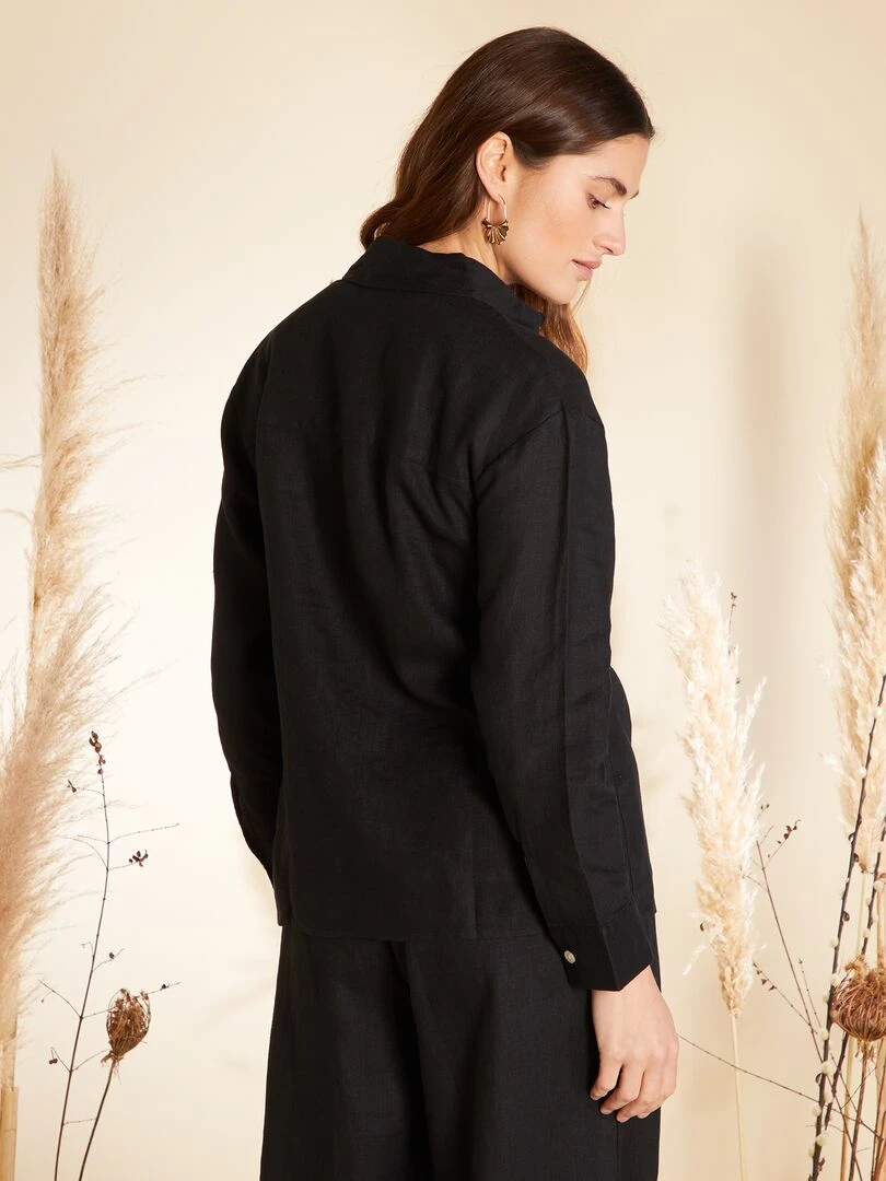Chemise ample en lin à manches longues   noir
