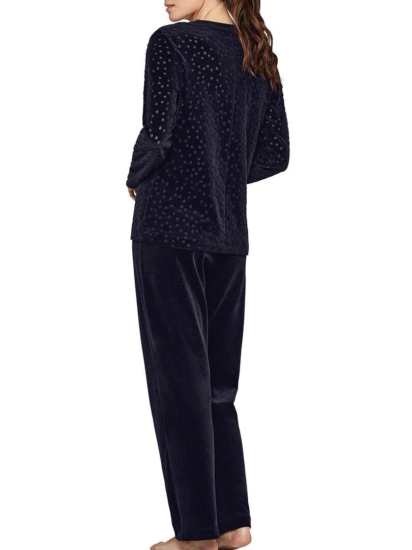 Ensemble pyjama long velours à pois ajourés Nuage Bleu