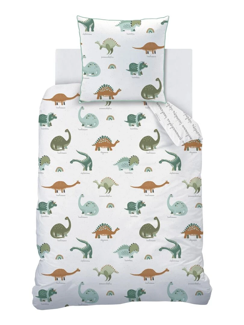 Parure de lit imprimée 100% coton  DINOS   Blanc