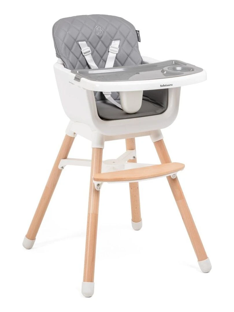 Bebelissimo Chaise haute 2 en 1 Evolutive Réglable bois de Hêtre PU cuir gris foncé HA Gris