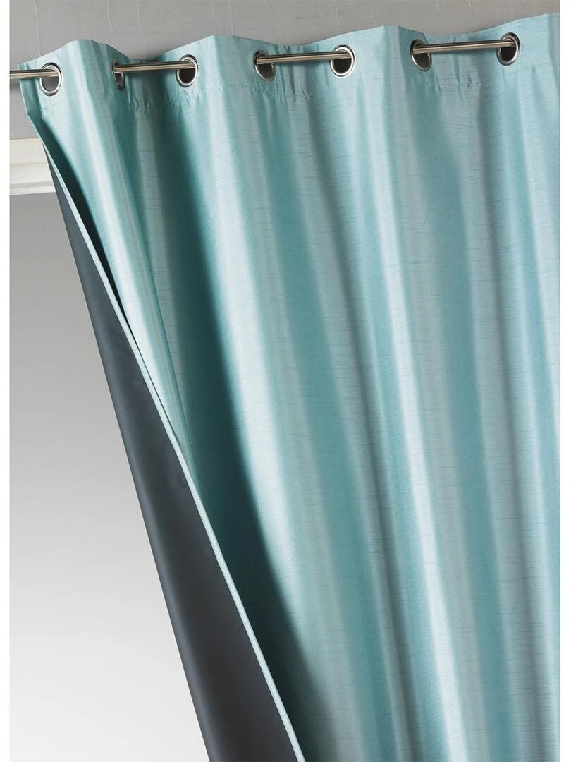 Rideau uni en shantung occultant 3 couches Bleu azur