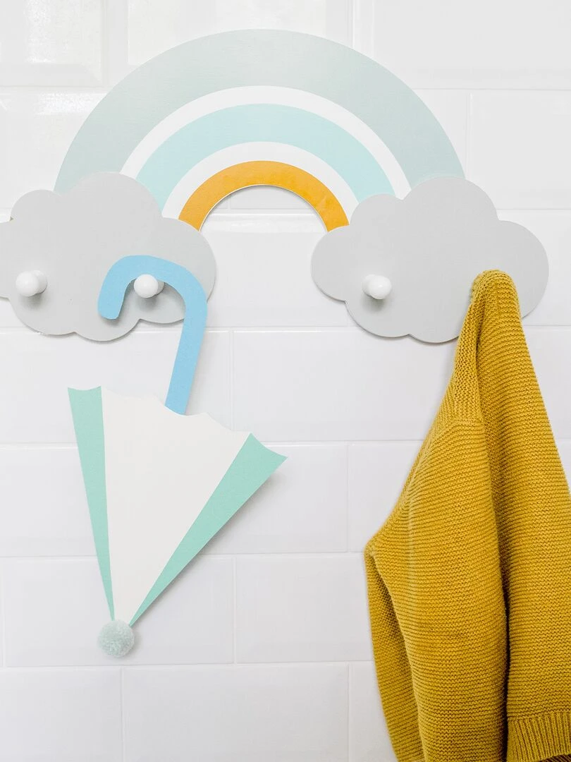Porte manteau mural forme arc en ciel en bois Bleu ciel