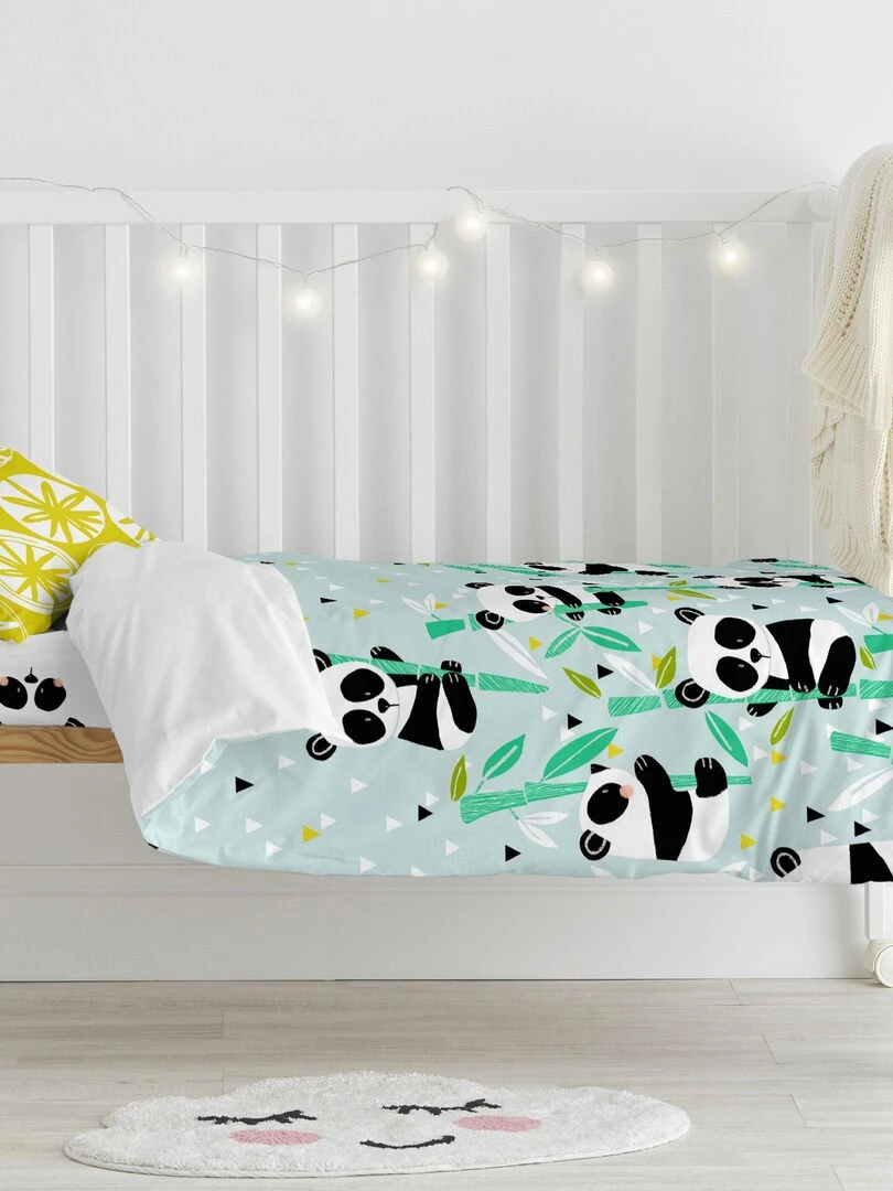 Parure housse de couette 2 pièces Panda garden blue "Happyfriday"   Bleu