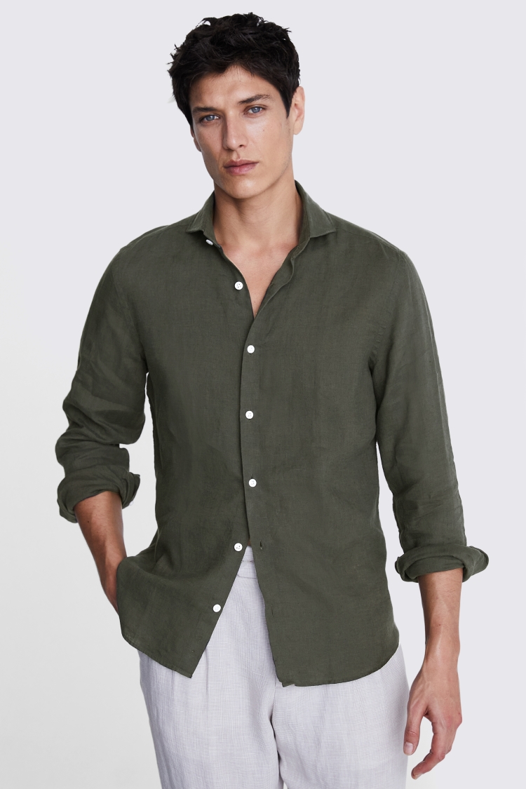 Tailored Fit Khaki Linen Shirt Buy Online at Moss