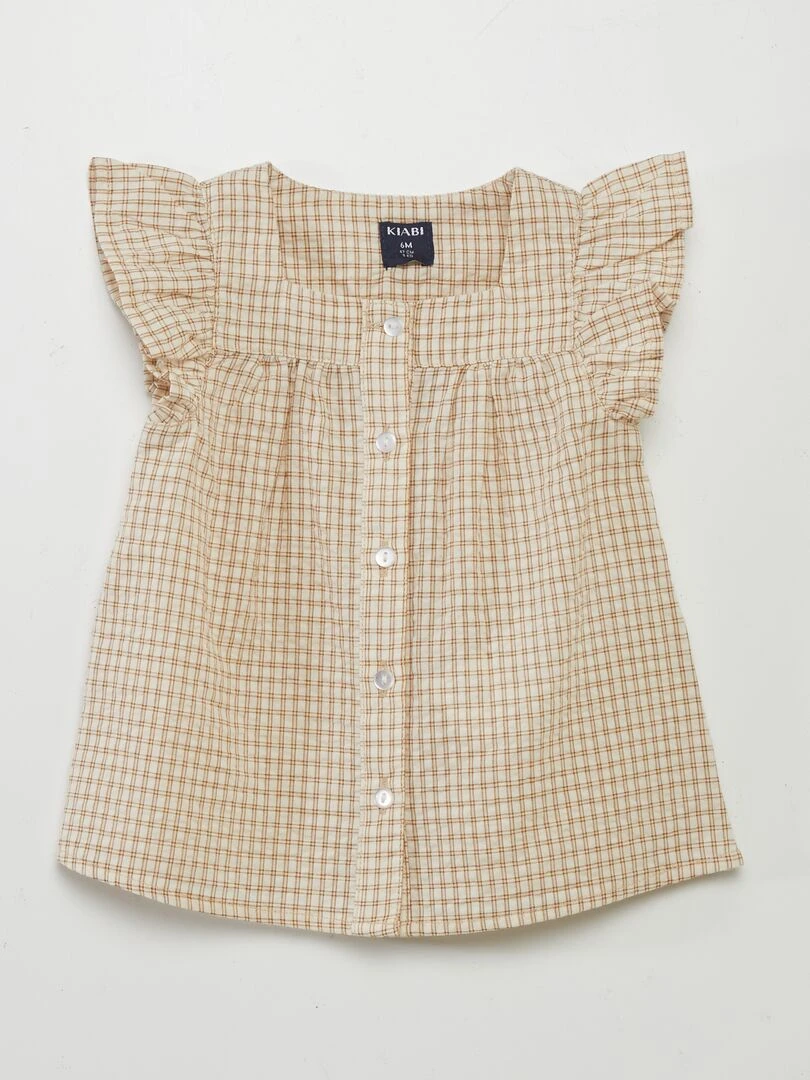 Blouse à carreaux style vichy Beige