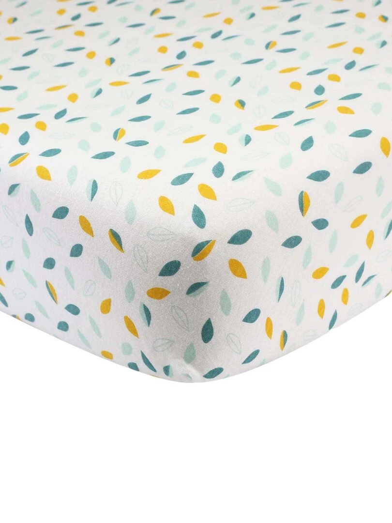 Drap housse lit bébé modèle feuille bébé Trois Kilos Sept Jaune