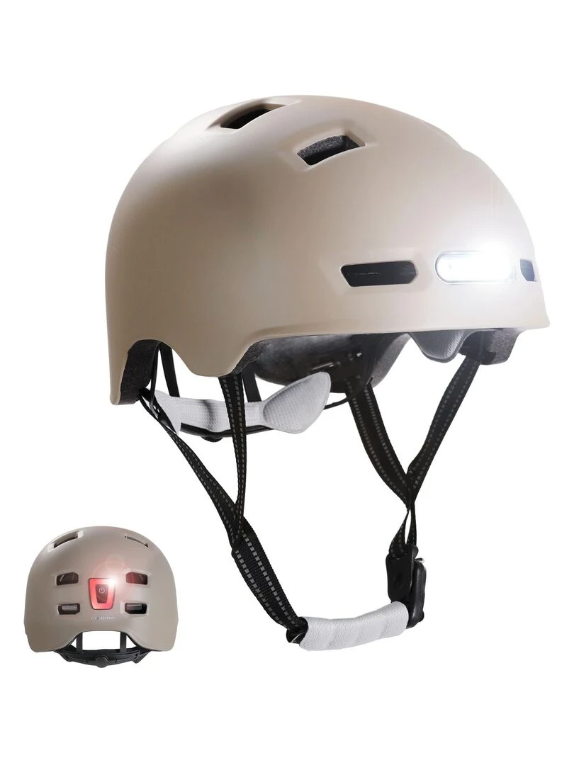 Casque Vélo Skater avec éclairage avant et arrière Blanc Sable L(57 61cm) Beige