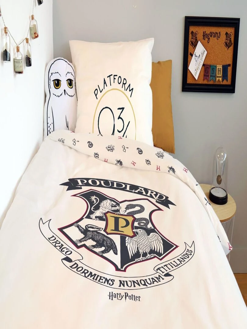 Housse de couette Harry Potter Poudlard 140x200 cm   100% Coton   Blanc