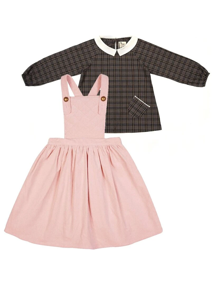 Ensemble Robe salopette & blouse col Claudine 'LA FAUTE A VOLTAIRE' Gris Rose
