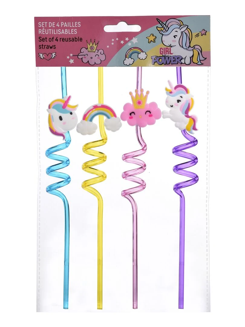 Licorne Set de 4 Pailles N/A