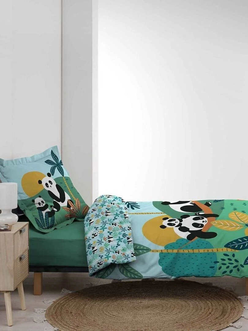 Housse de couette 140x200 + taie Panda Life coton Bleu