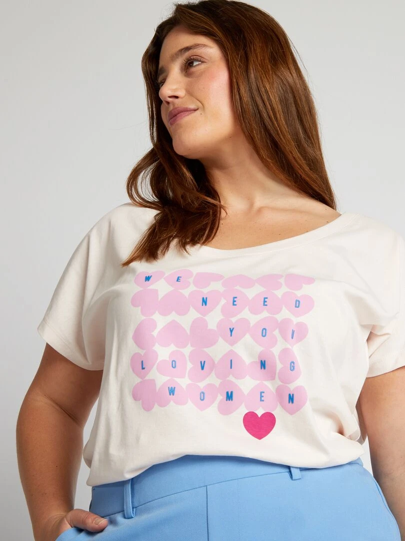 T shirt en coton avec imprimé Crème