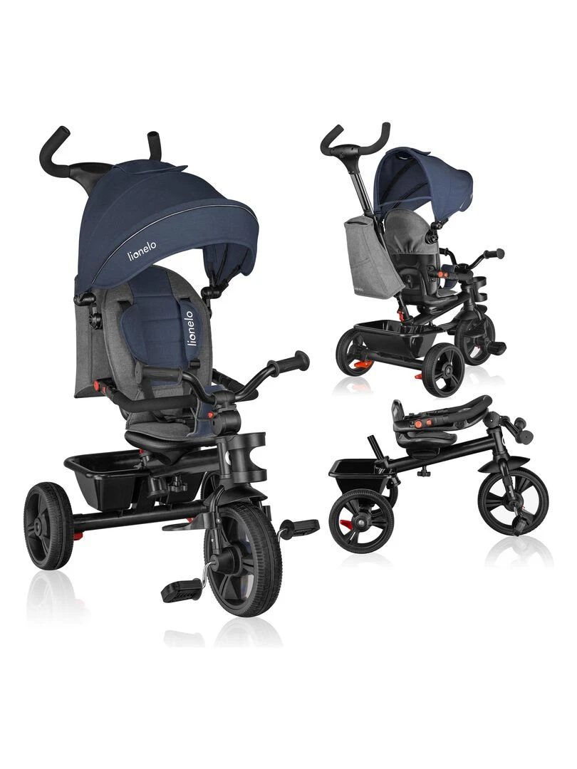 LIONELO Haari Tricycle bébé évolutif Jusqu'à 25 Kg Siège réversible Panier Sac Bleu