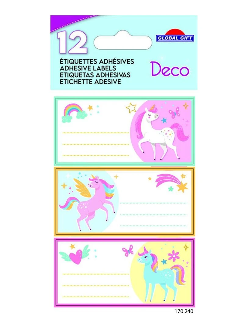 12 étiquettes adhésives scolaires Rectangle Licornes magiques N/A