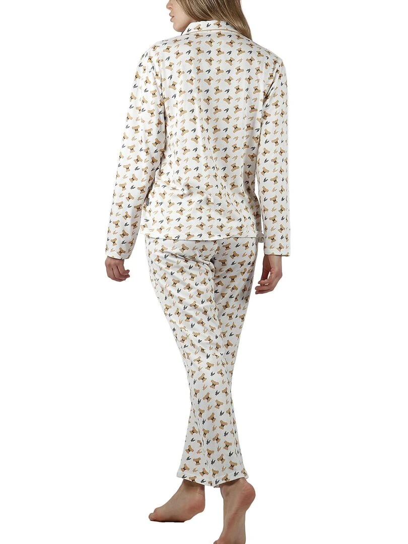 Pyjama pantalon et chemise Teddy Ecru