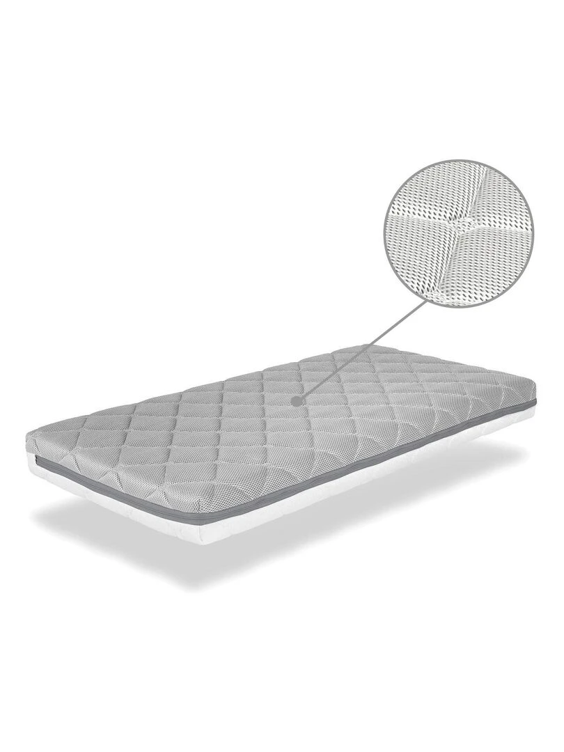 Matelas bebe BABY AIR H 11 CM Déhoussable lavable  adaptable et respirant   Blanc Gris