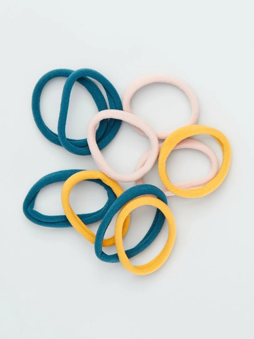 Lot de 10 élastiques pour cheveux Jaune/rose/vert