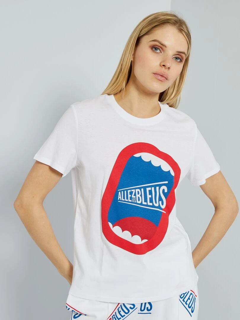T shirt en jersey Allez Les Bleus Blanc