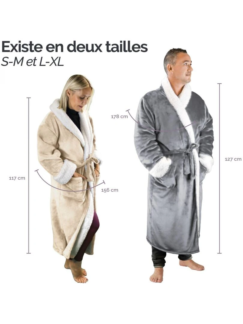Peignoir robe de chambre polaire mixte Utra Douce Vivezen Beige
