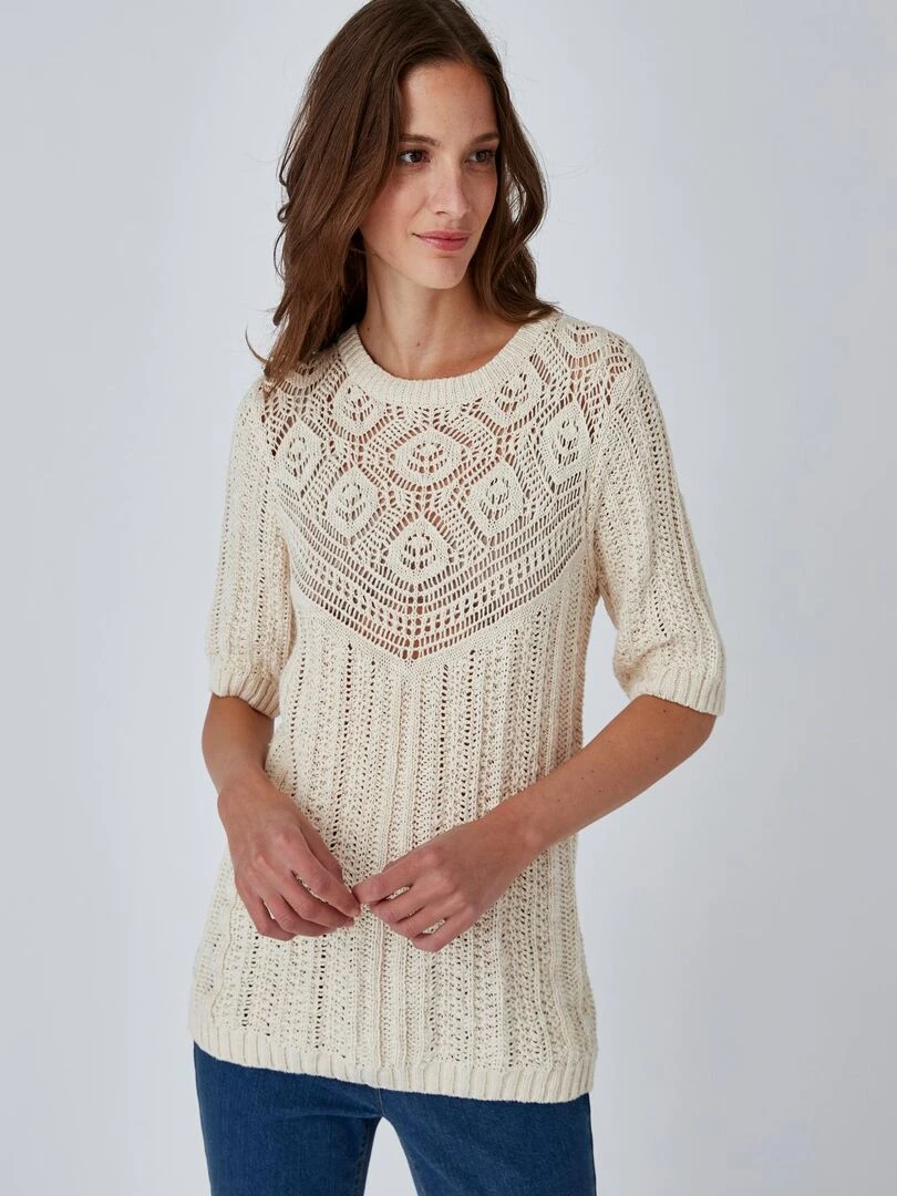 Pull effet crochet   Damart   Beige