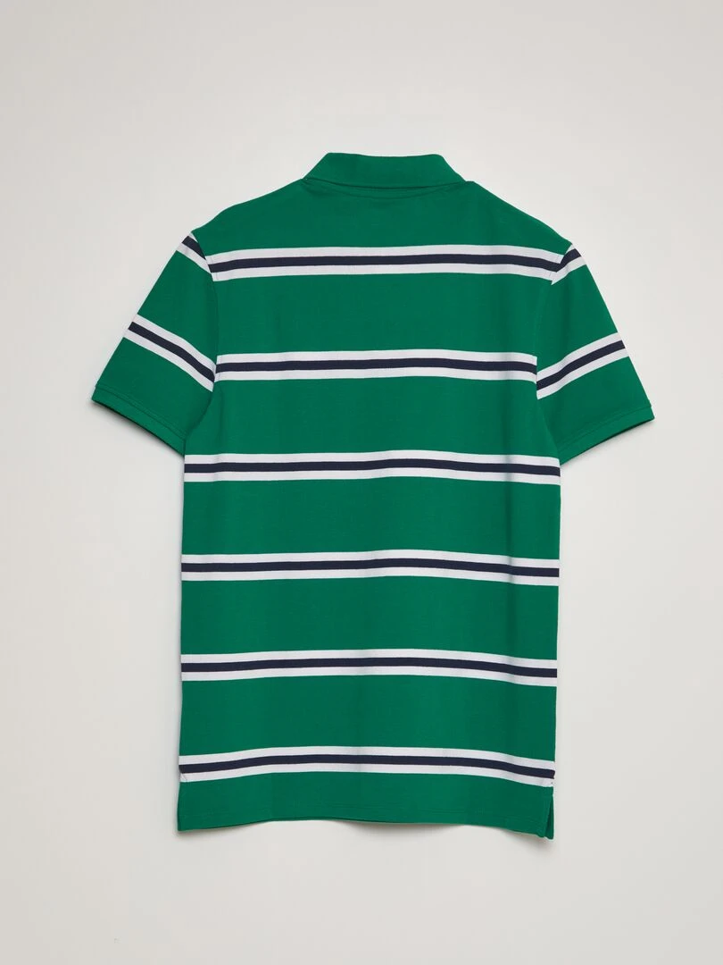 Polo à rayures en piqué de coton Vert/bleu marine