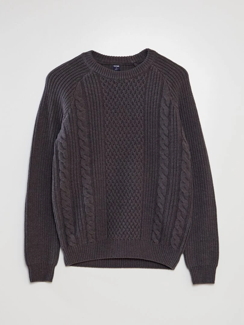 Pull en maille torsadée à col rond Gris