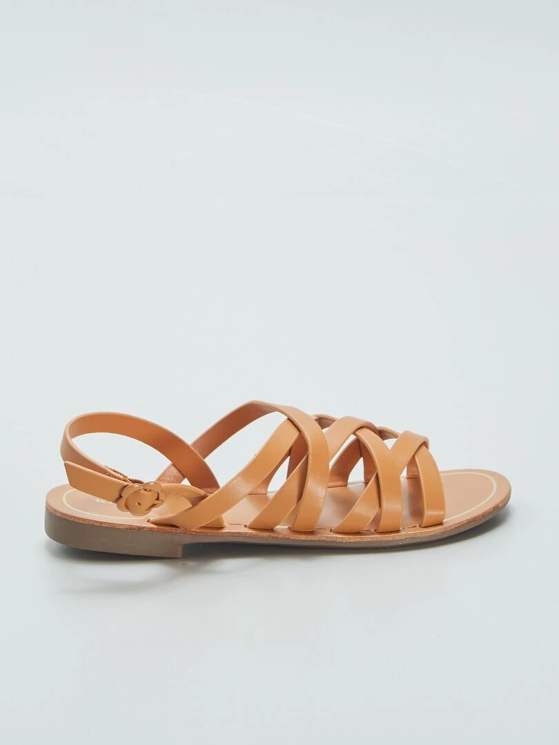 Sandales plates multi brides Camel
