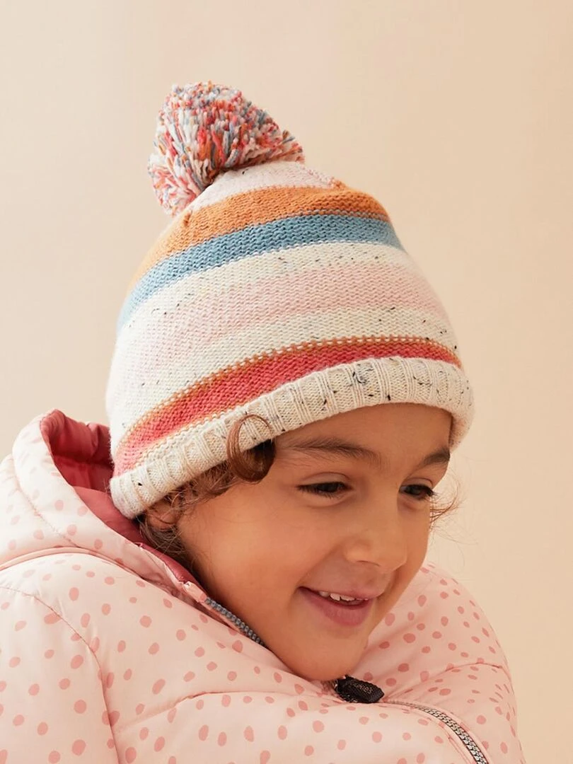Bonnet rayé en tricot Noukie's Beige