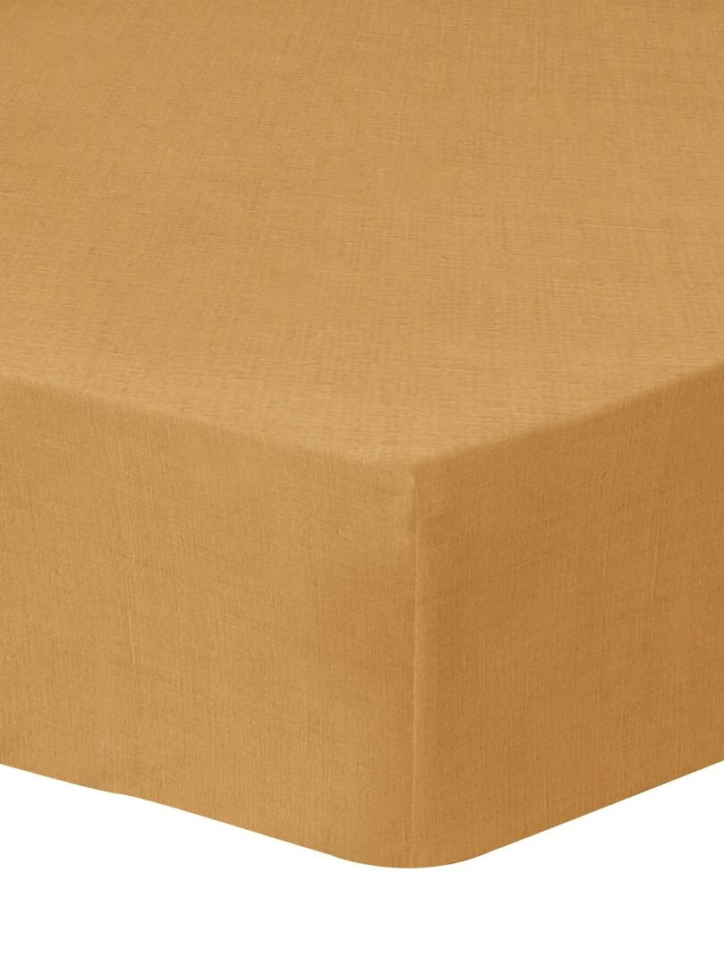 Drap housse uni en lin LIN LAVÉ Marron caramel