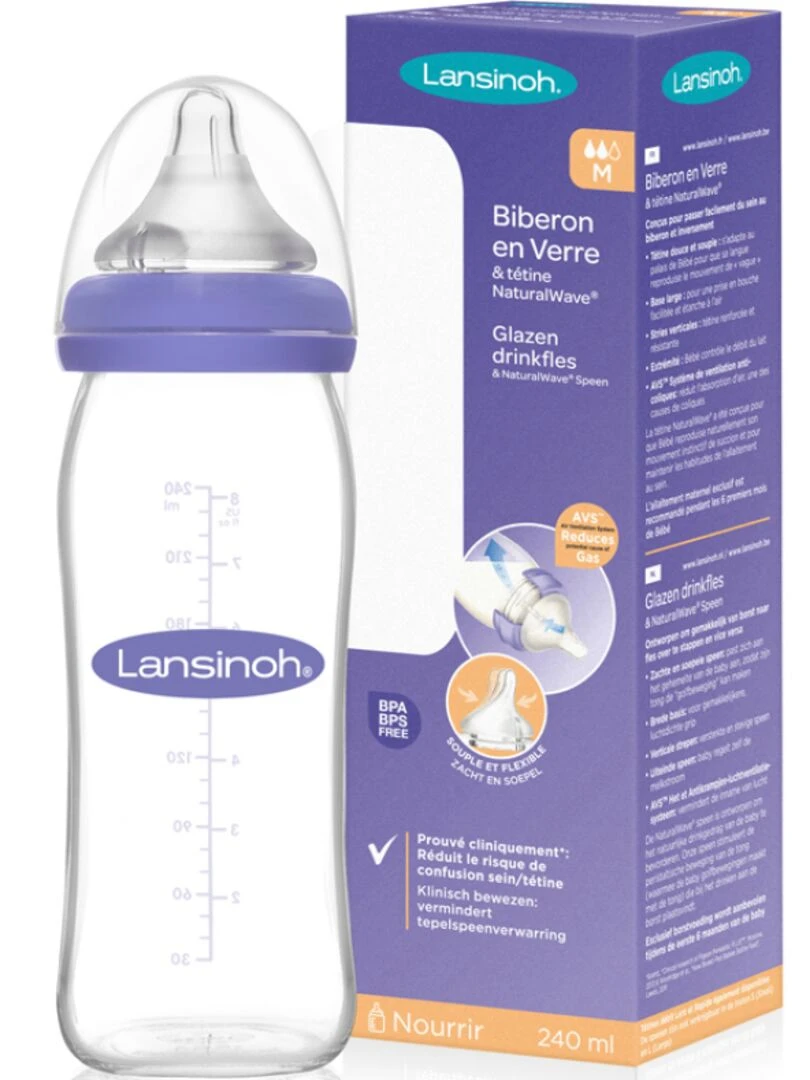 Biberon en verre Natural Wave spécial allaitement  (240 ml)   Violet