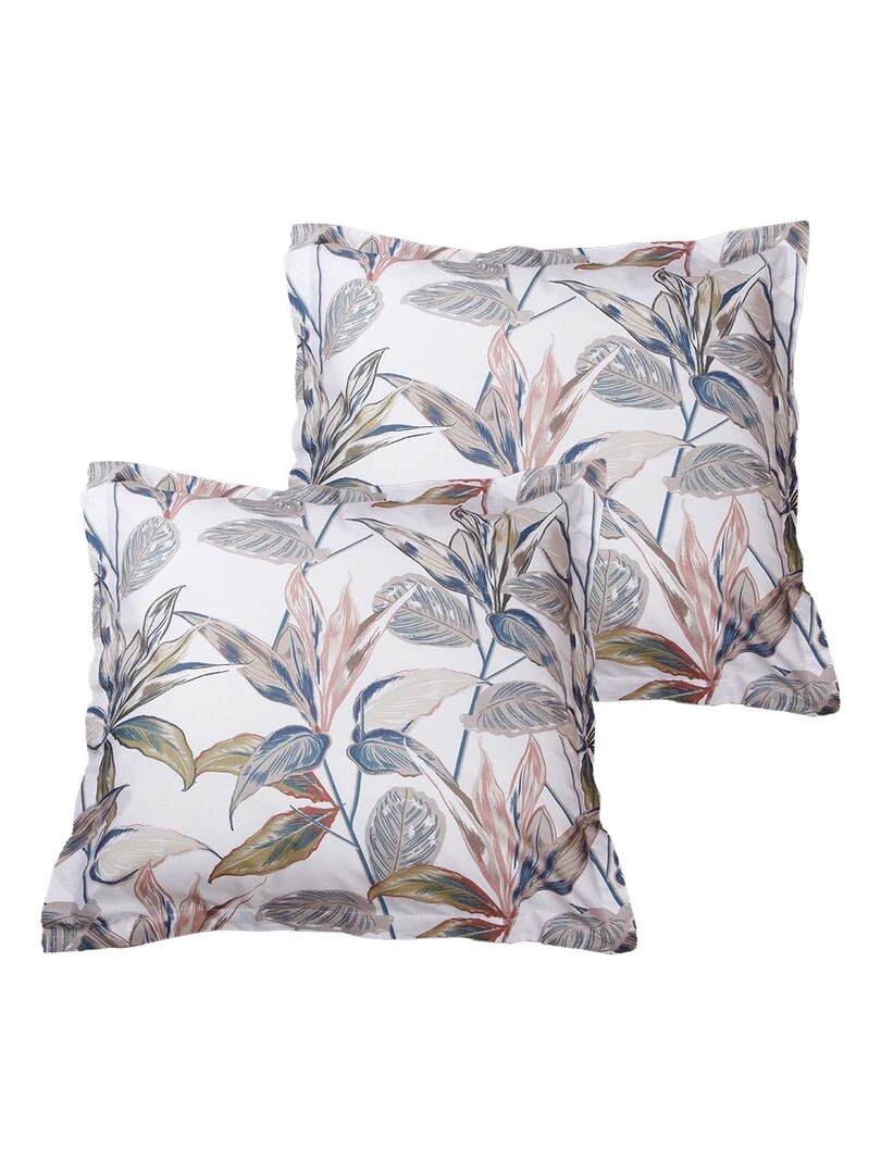 Lot de 2 Taies d'oreiller 50x70 cm coton Blanc Bleu Gris