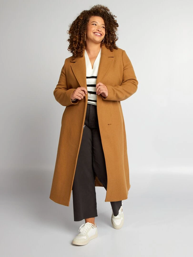 Manteau long avec ceinture à nouer Camel