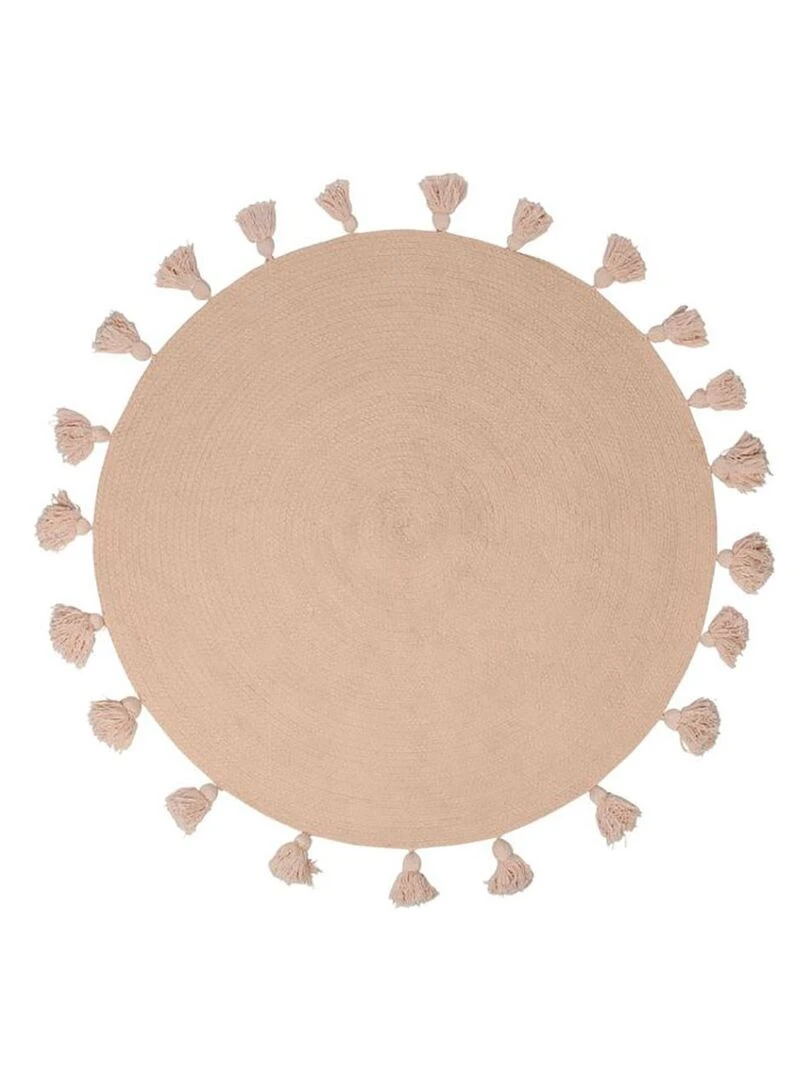 Tapis rond pompons rose coton D90 Rose