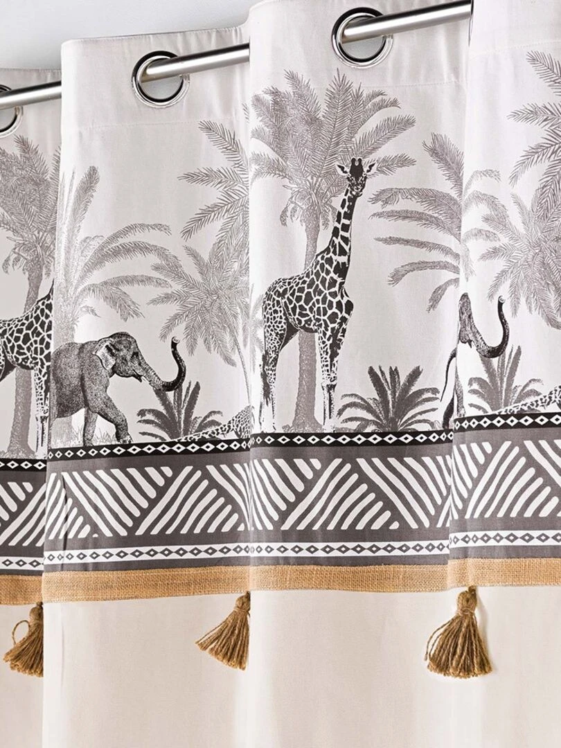 Rideau à œillets 140x240 uni top pompons Kenya lodge naturel coton Beige