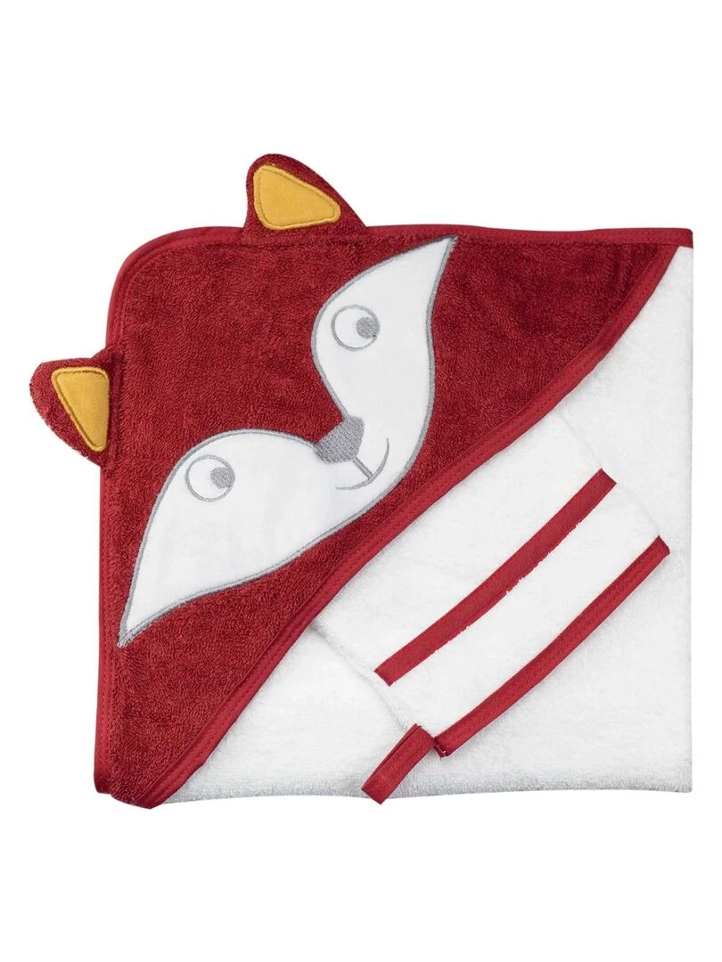 Cape de bain + gant Cache cache en forêt (70 x 70 cm) Blanc