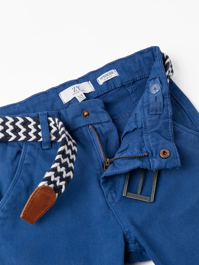 Pantalon en sergé de coton avec ceinture pour garçon  ATLANTIC COMPANY   Bleu foncé