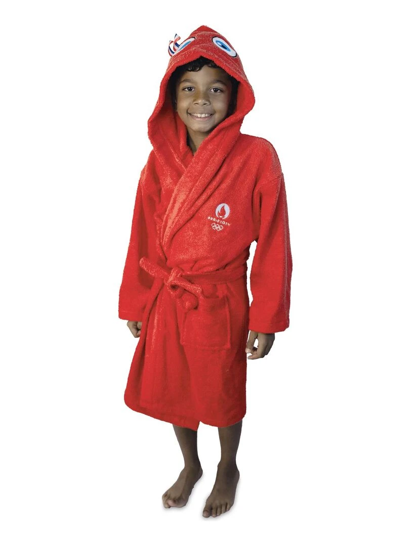 Peignoir enfant 100% coton PARIS 2024 MASCOTTE OLYMPIQUE ALLEZ Rouge