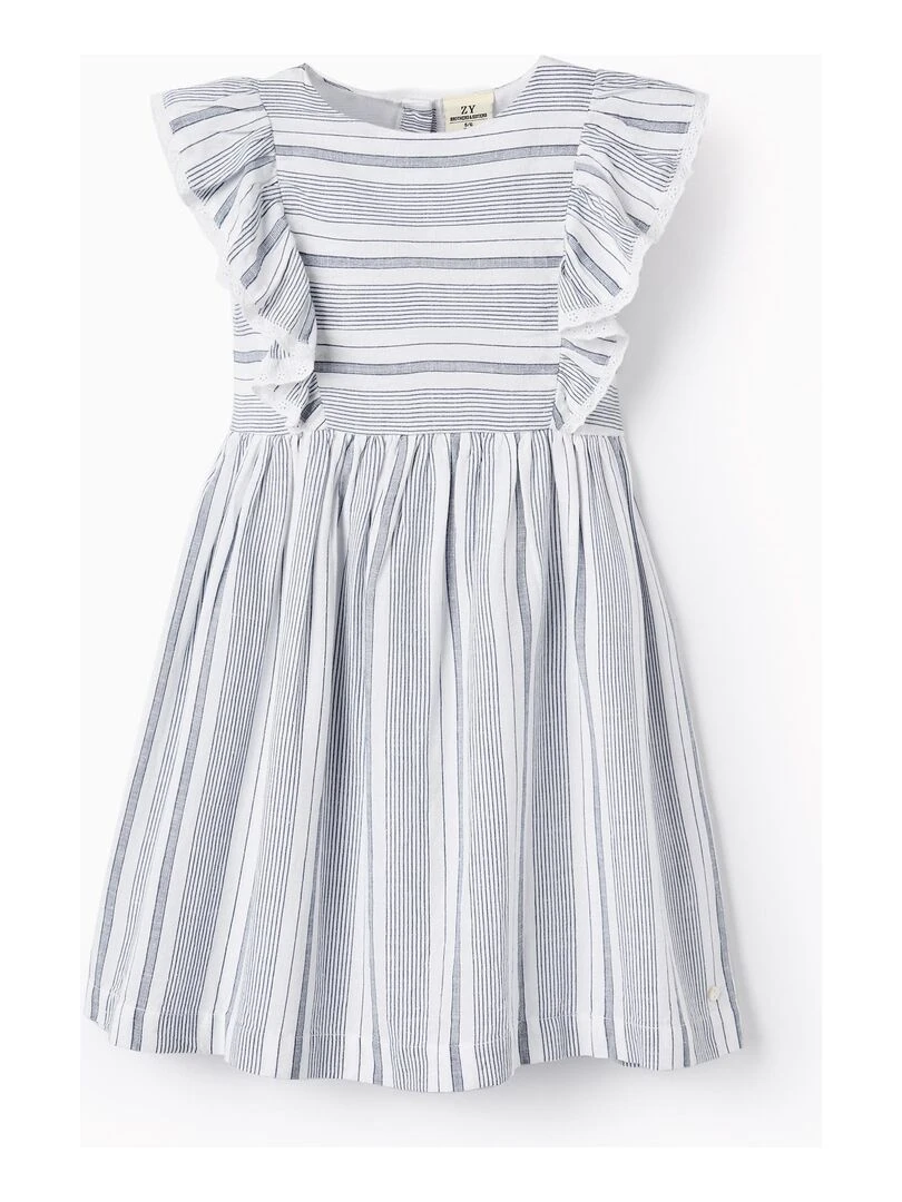 Robe à Rayures avec Broderie Anglaise pour Fille 'B&S' manches courtes BROTHERS&SISTERS Beige clair